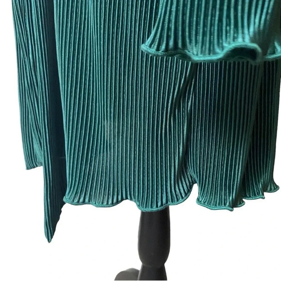 Papermoon Emerald Green Plissé Pleated Shirt Dress Belted Ruffle Hem Long Sleeve - Picture 10 of 16